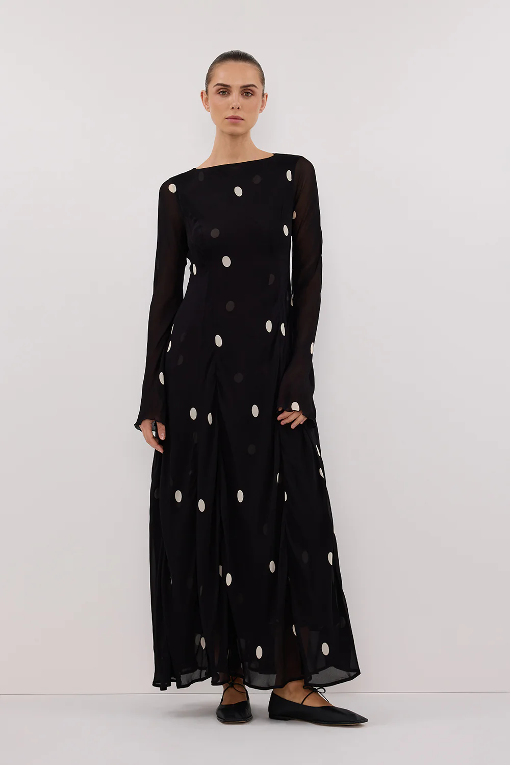 LAURA BLACK SPOT MIDI DRESS - Gamepaces