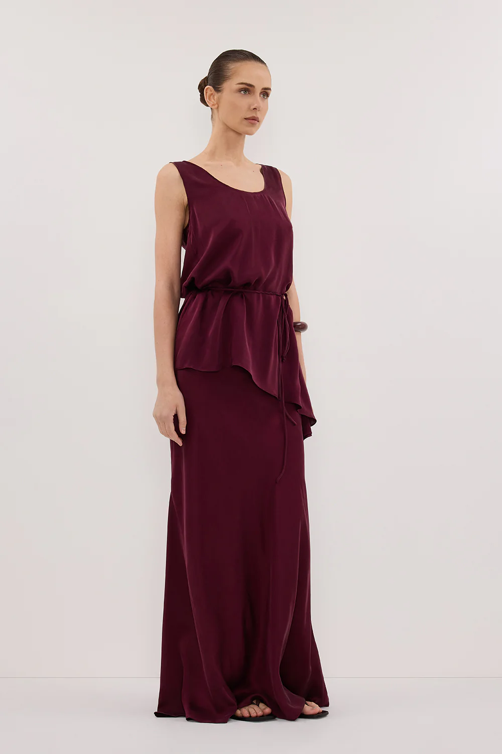 COLETTE MERLOT SILK MIDI SKIRT - Gamepaces