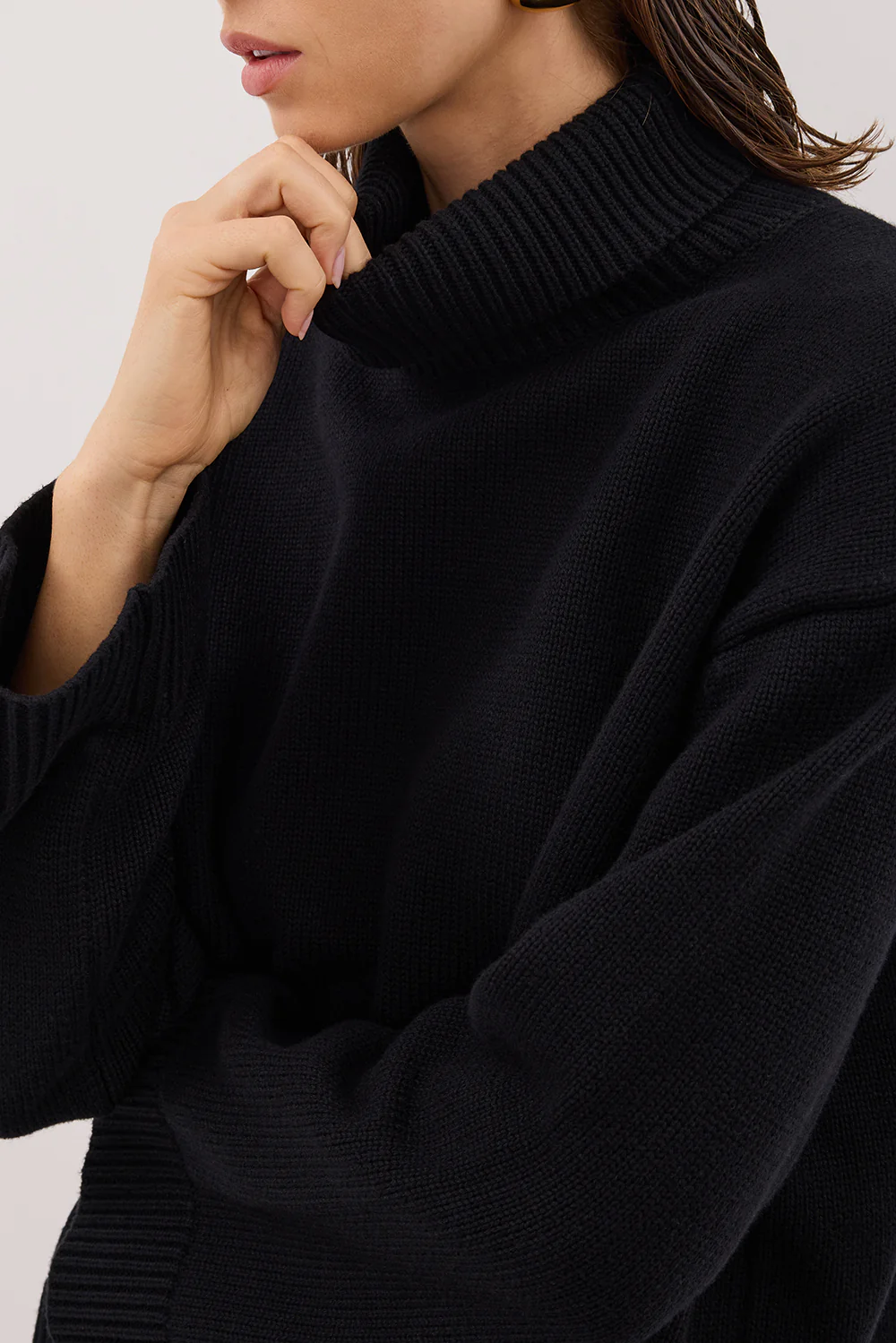 ELLA BLACK TURNBACK NECK KNIT JUMPER - Gamepaces