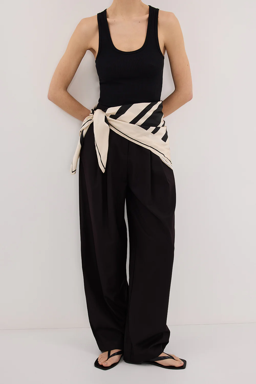 RAE BLACK STRIPE SILK SCARF TOP - Gamepaces