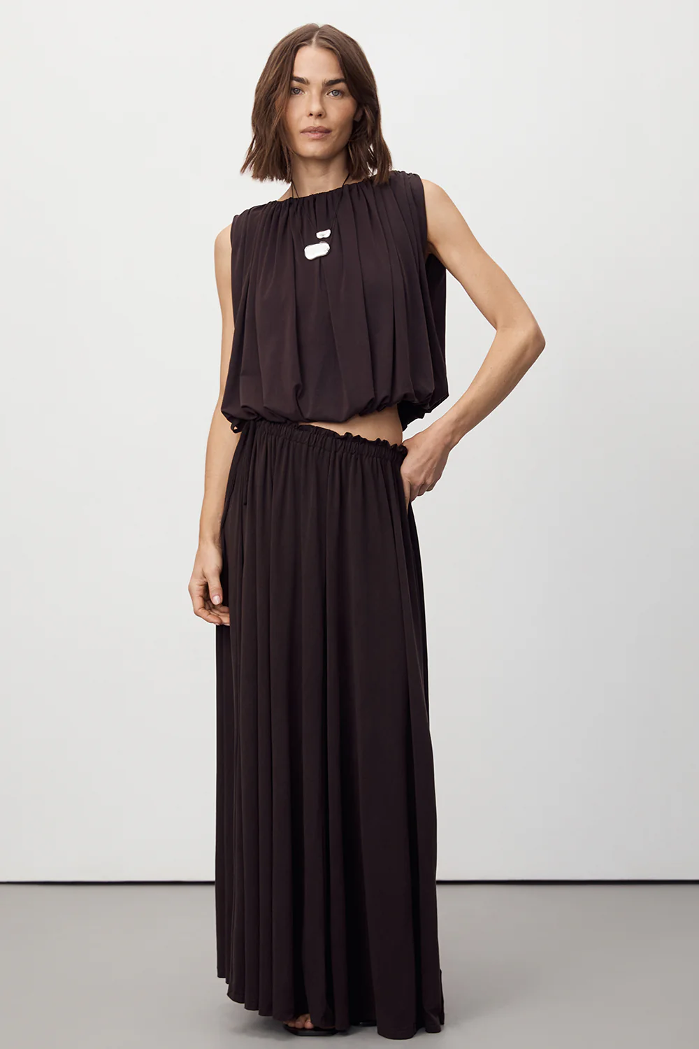 AVA BURNT CHOC MODAL BLEND MIDI SKIRT - Gamepaces