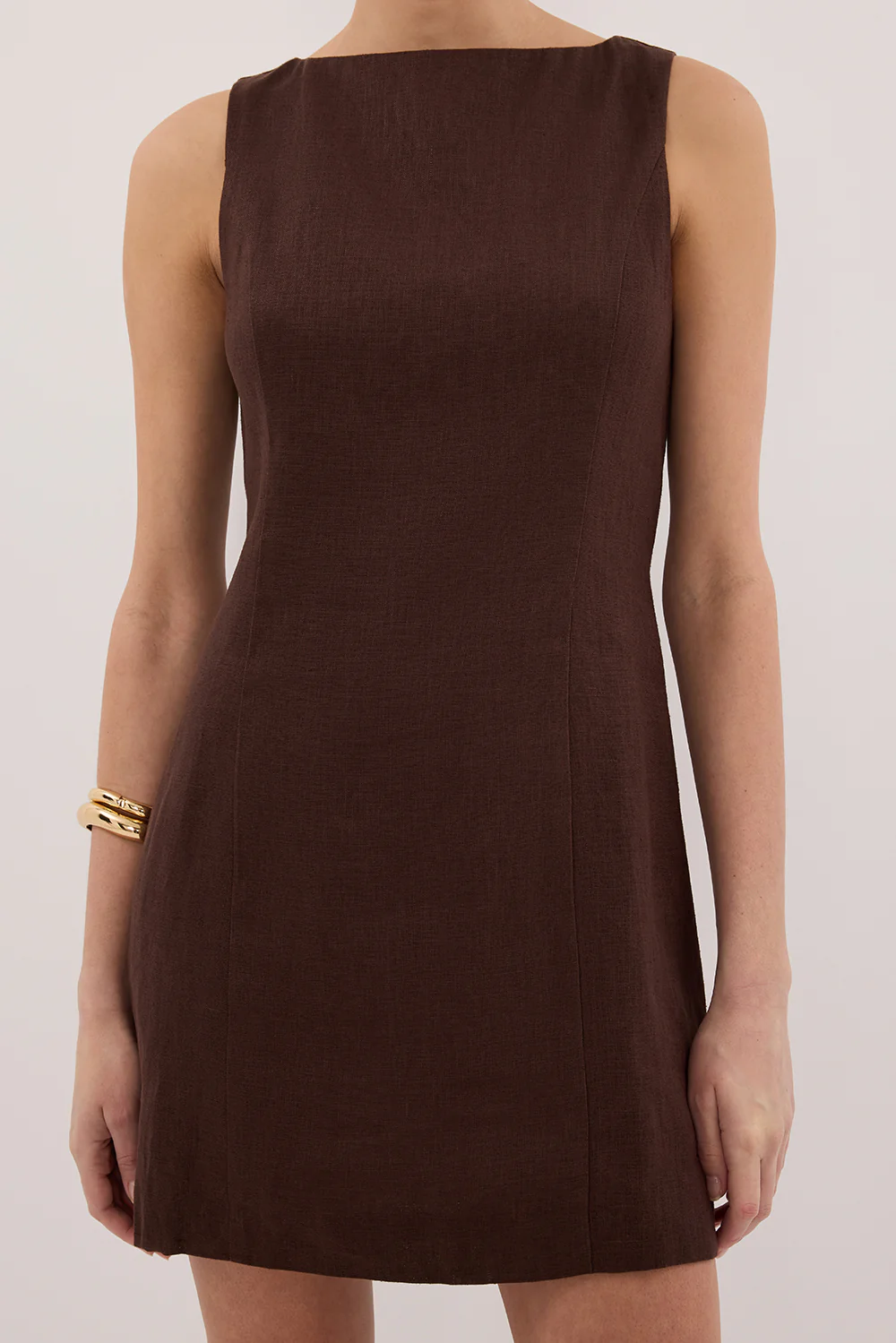 LACY COCOA SLEEVELESS LINEN MINI DRESS - Gamepaces