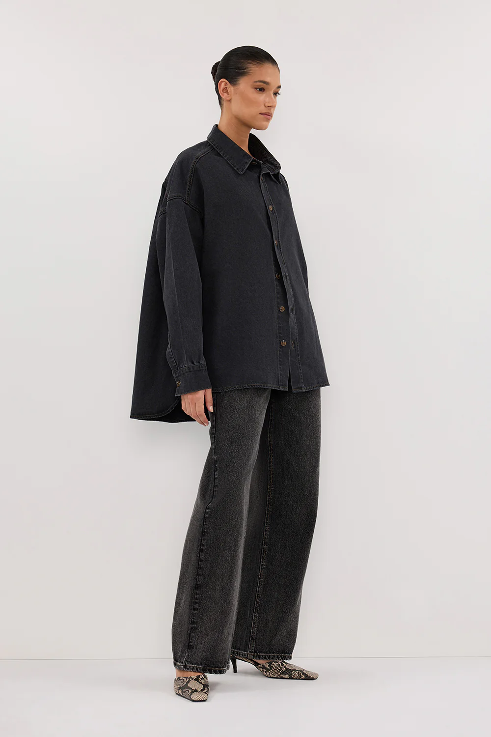 ASHTON WASHED BLACK OVERSIZED DENIM SHIRT - Gamepaces