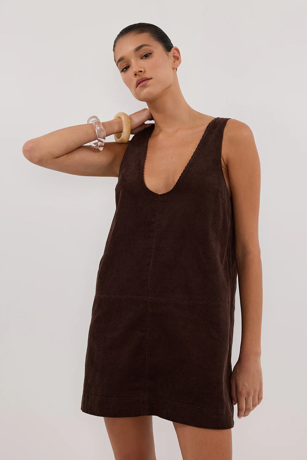MILA CHOC COTTON CORDUROY MINI DRESS - Gamepaces