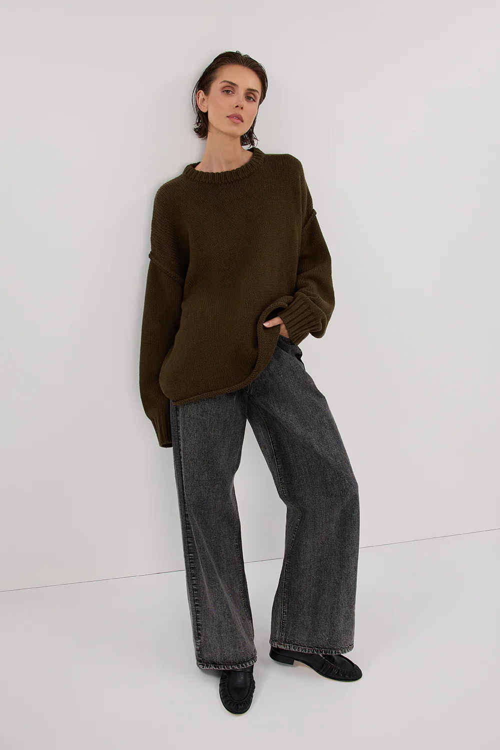 ROY OLIVE OVERSIZED LONGLINE KNIT JUMPER - Gamepaces