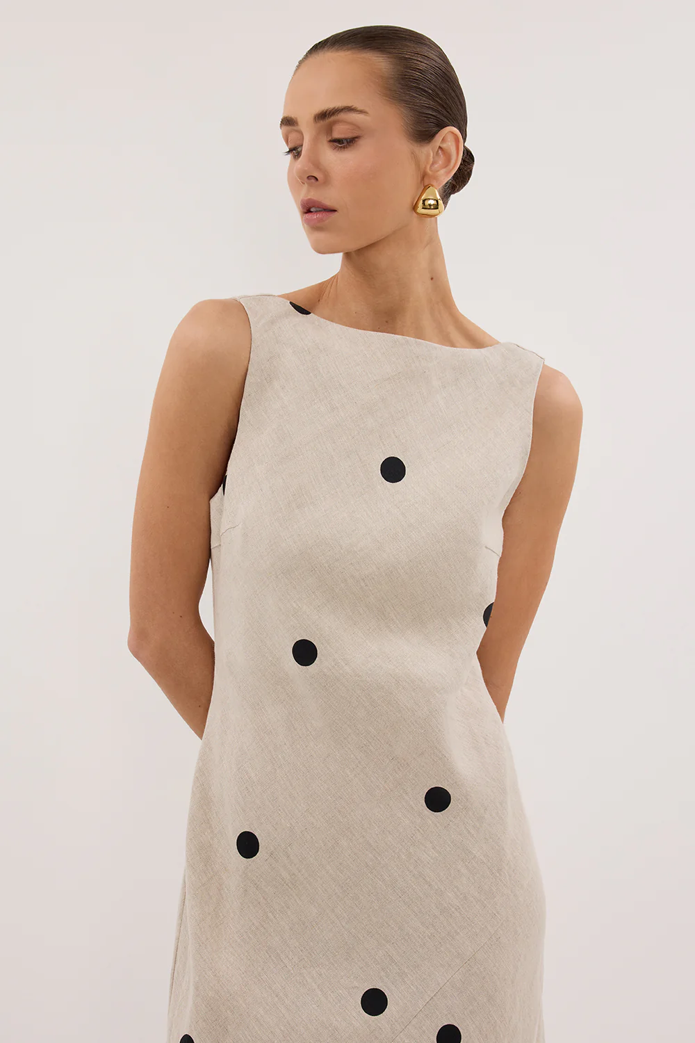 BEVERLY NATURAL SPOT LINEN MIDI DRESS - Gamepaces