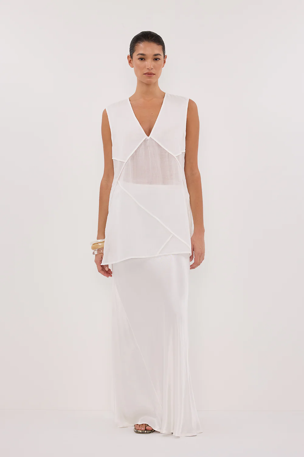 CARMEL WHITE RAMIE V NECK TOP - Gamepaces