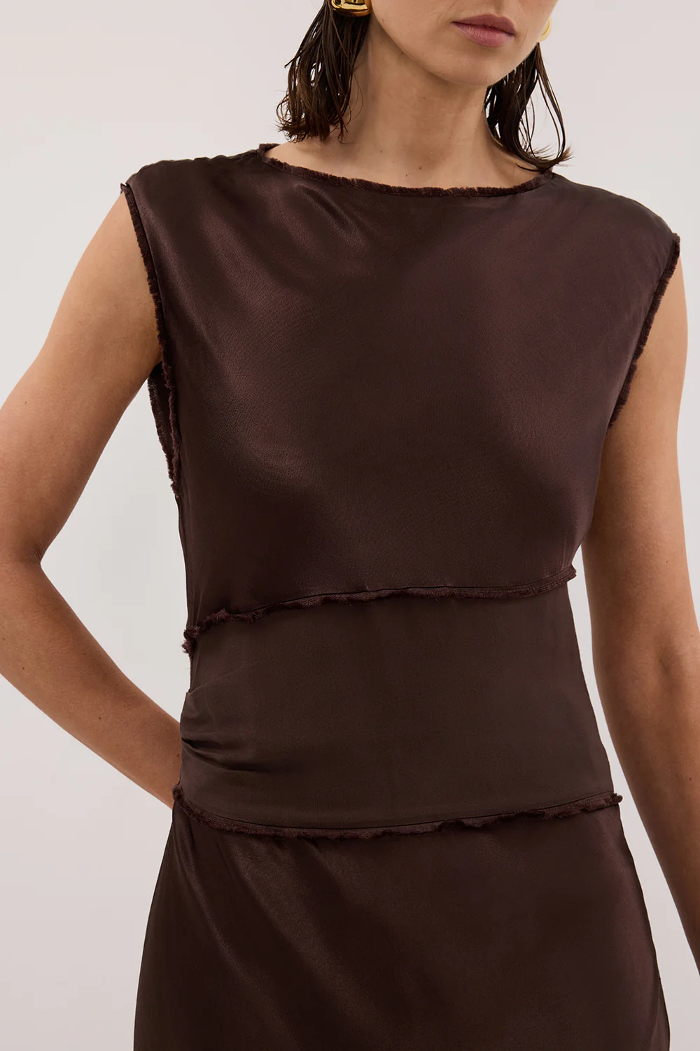 MONICA BITTER CHOCOLATE SATIN MIDI DRESS - Gamepaces