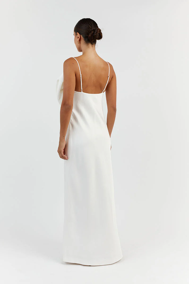 AISLE WHITE FRONT BOW MIDI DRESS - Gamepaces