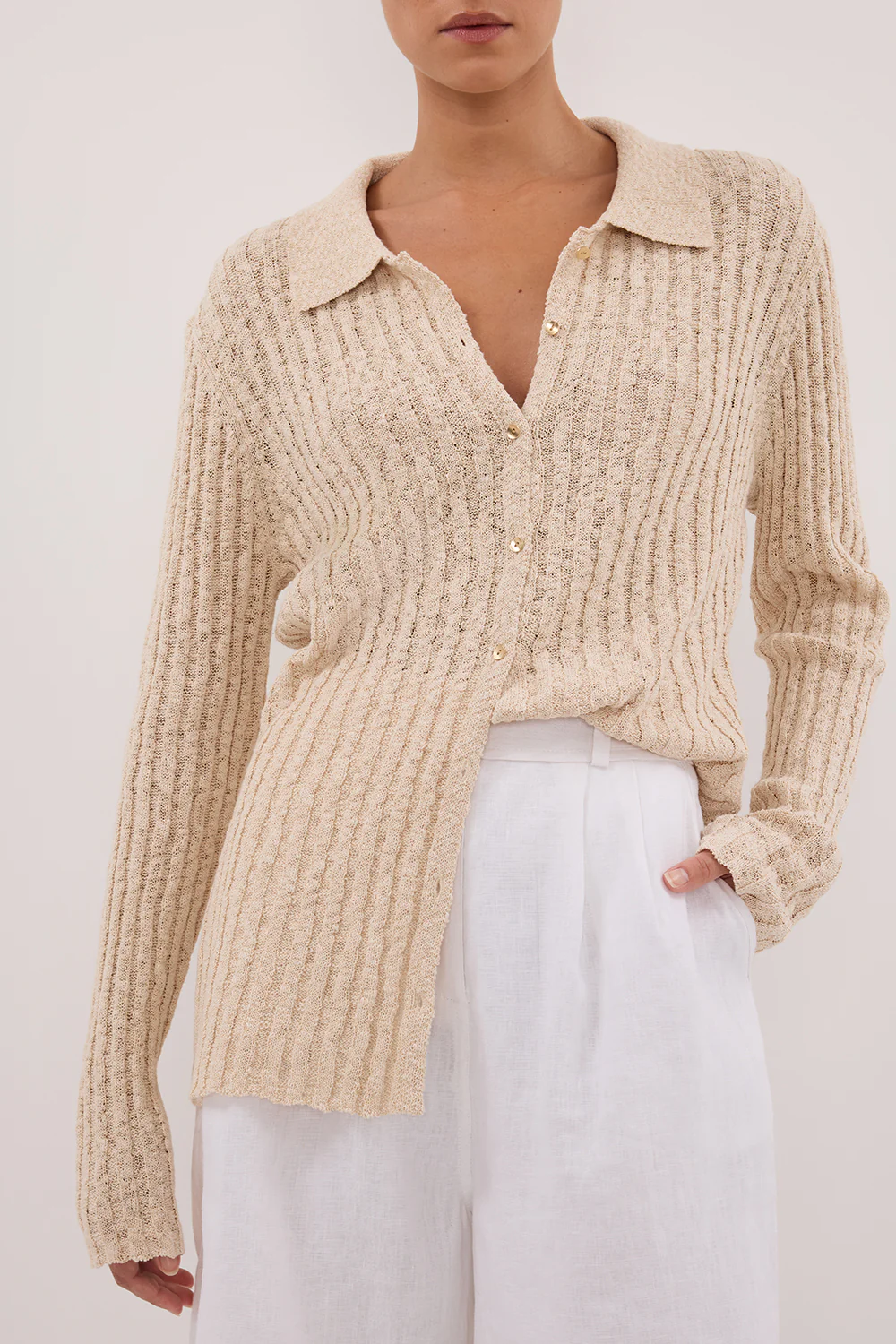 LEN NATURAL LONG SLEEVE KNIT TOP - Gamepaces