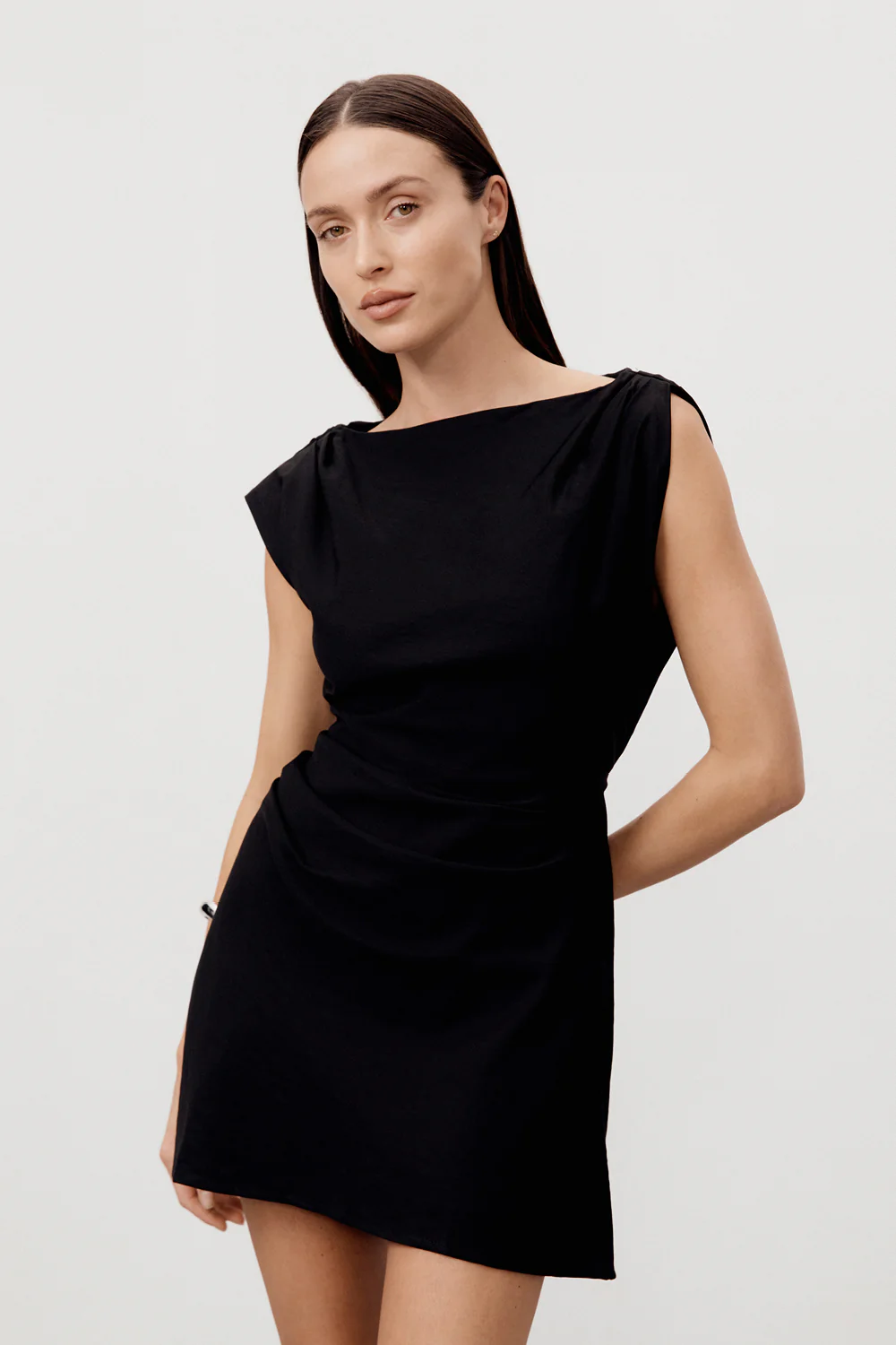 MARMO BLACK DRAPED MINI DRESS - Gamepaces