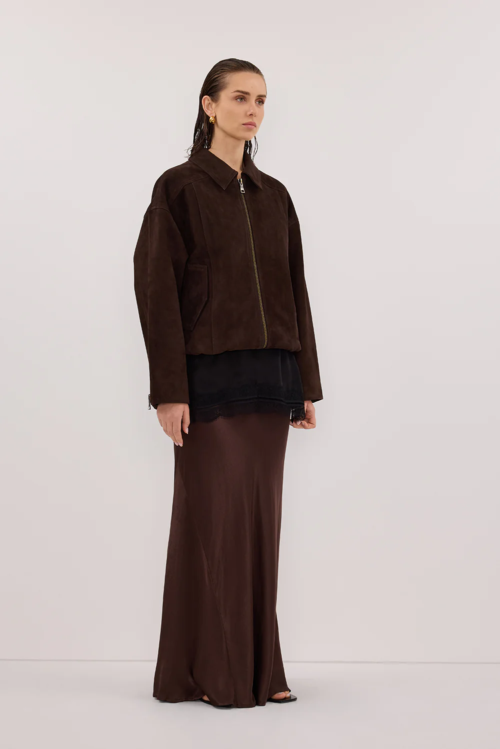 CHARLI BITTER CHOC SATIN MAXI SKIRT - Gamepaces