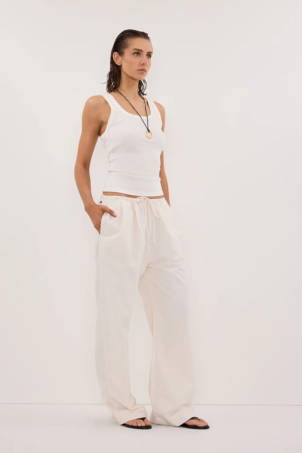 RHEA CREAM COTTON DRAWSTRING PANT - Gamepaces
