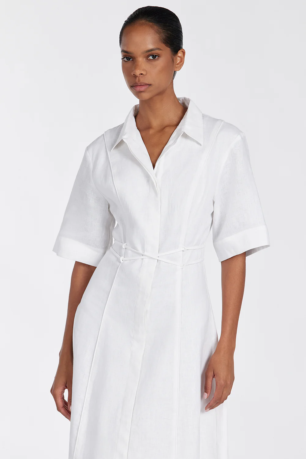 ASTRID WHITE LINEN MIDI DRESS - Gamepaces