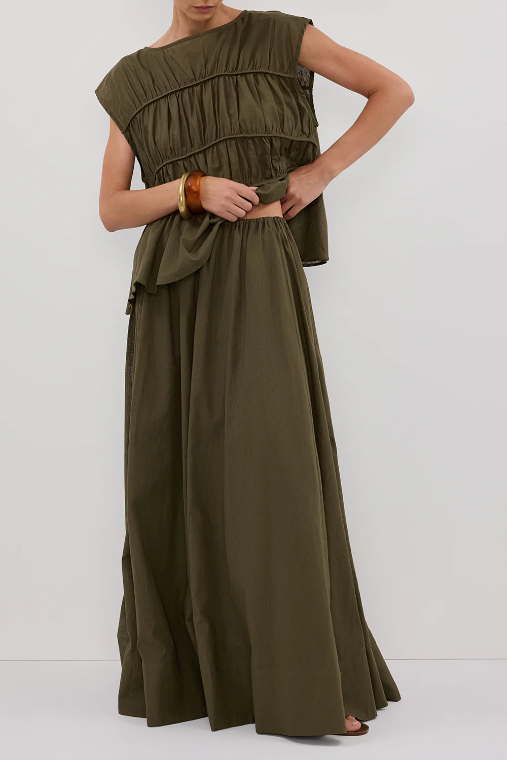 FLYNN OLIVE LINEN BLEND TIE MAXI SKIRT - Gamepaces