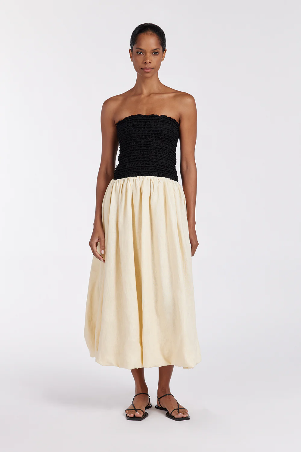 LEN BLACK STRAPLESS MIDI DRESS - Gamepaces