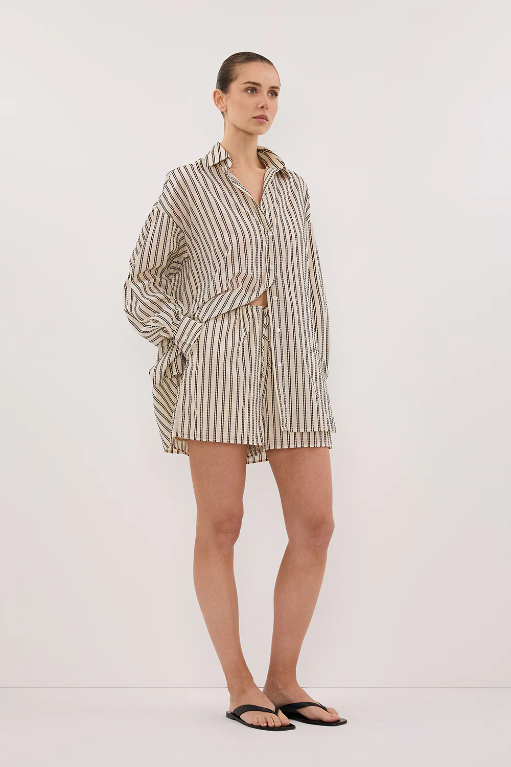ELLIE CREAM OVERSIZED LONG SLEEVE STRIPE SHIRT - Gamepaces