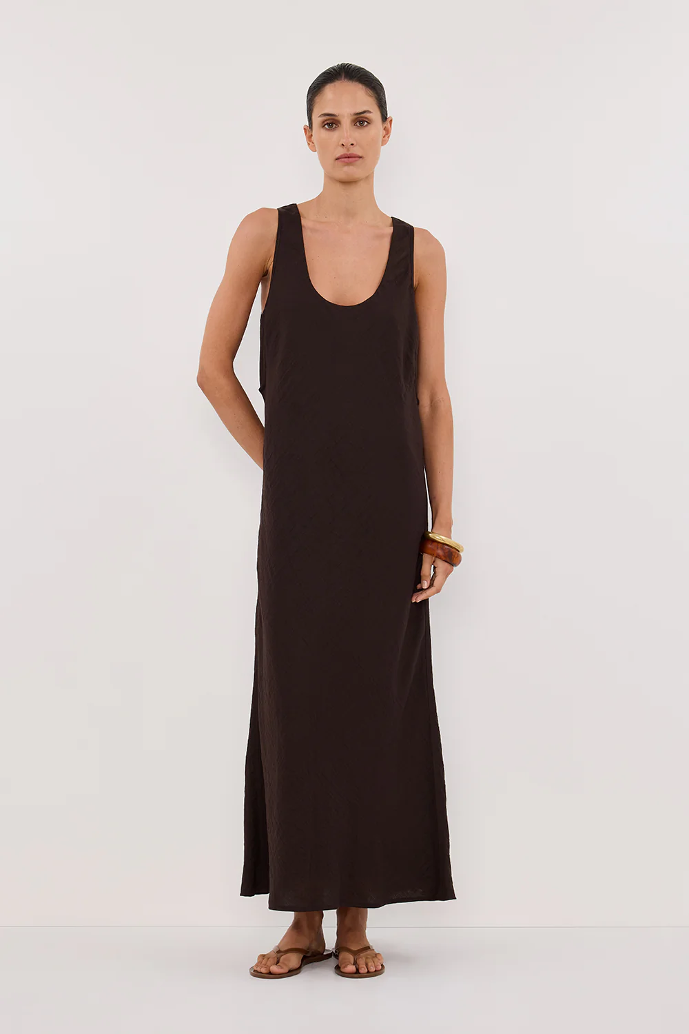 SHILOH BITTER CHOC SCOOP NECK MIDI DRESS - Gamepaces