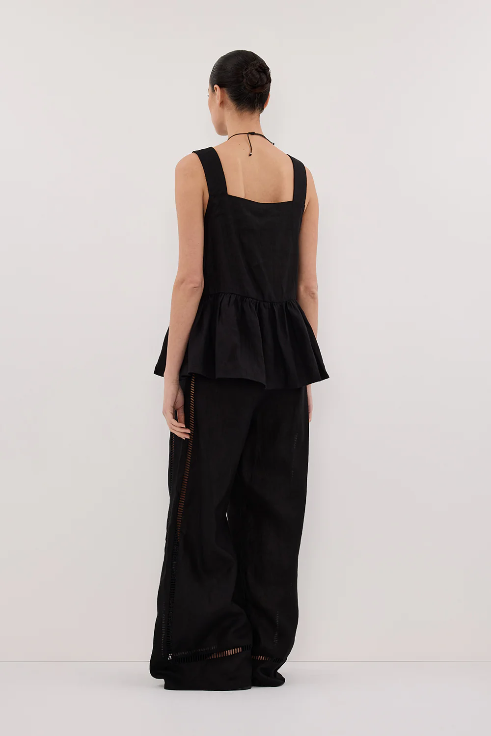 DAISY BLACK LINEN PEPLUM TOP - Gamepaces