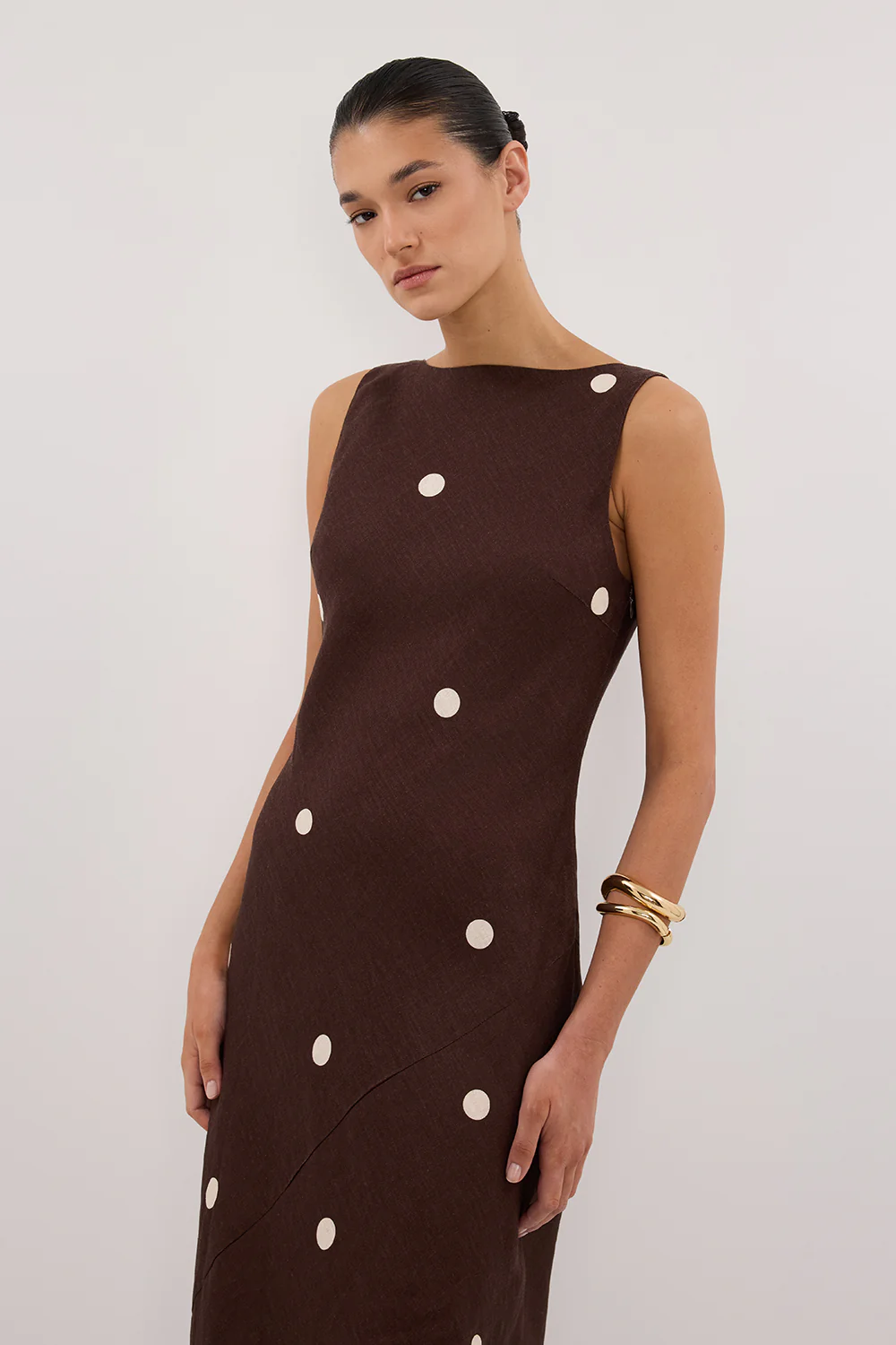 BEVERLY BITTER CHOC SPOT LINEN MIDI DRESS - Gamepaces