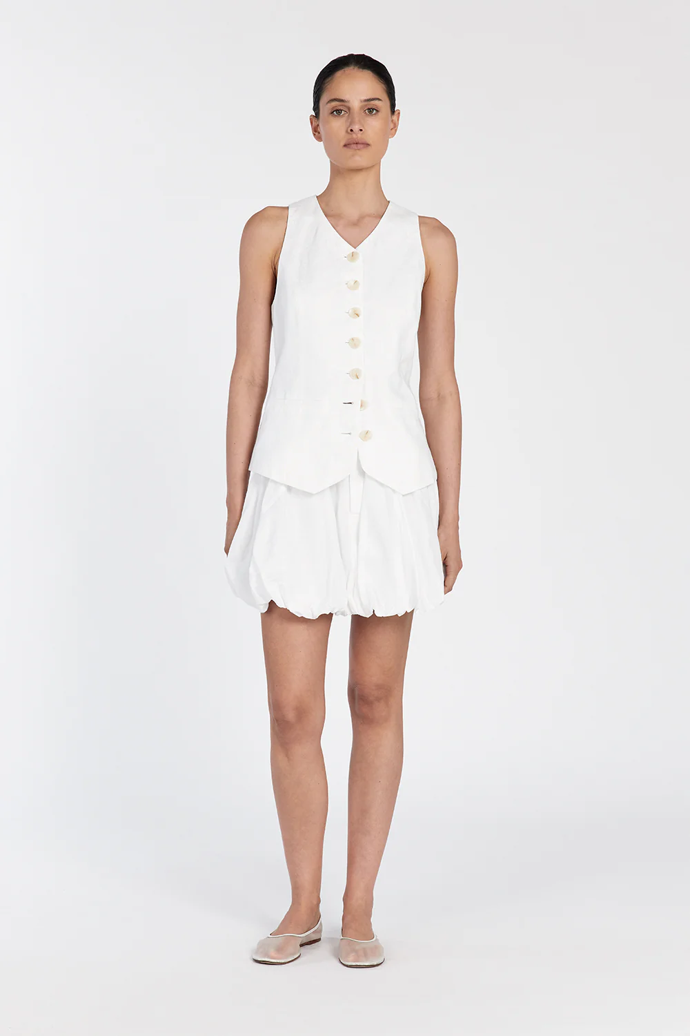 MARIA WHITE LINEN MINI SKIRT - Gamepaces
