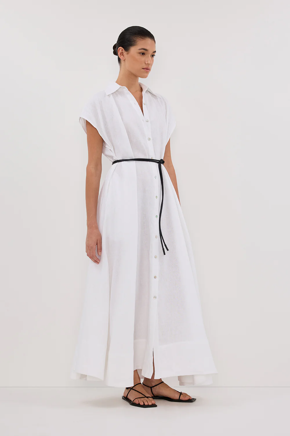 LANA WHITE LINEN MIDI SHIRT DRESS - Gamepaces