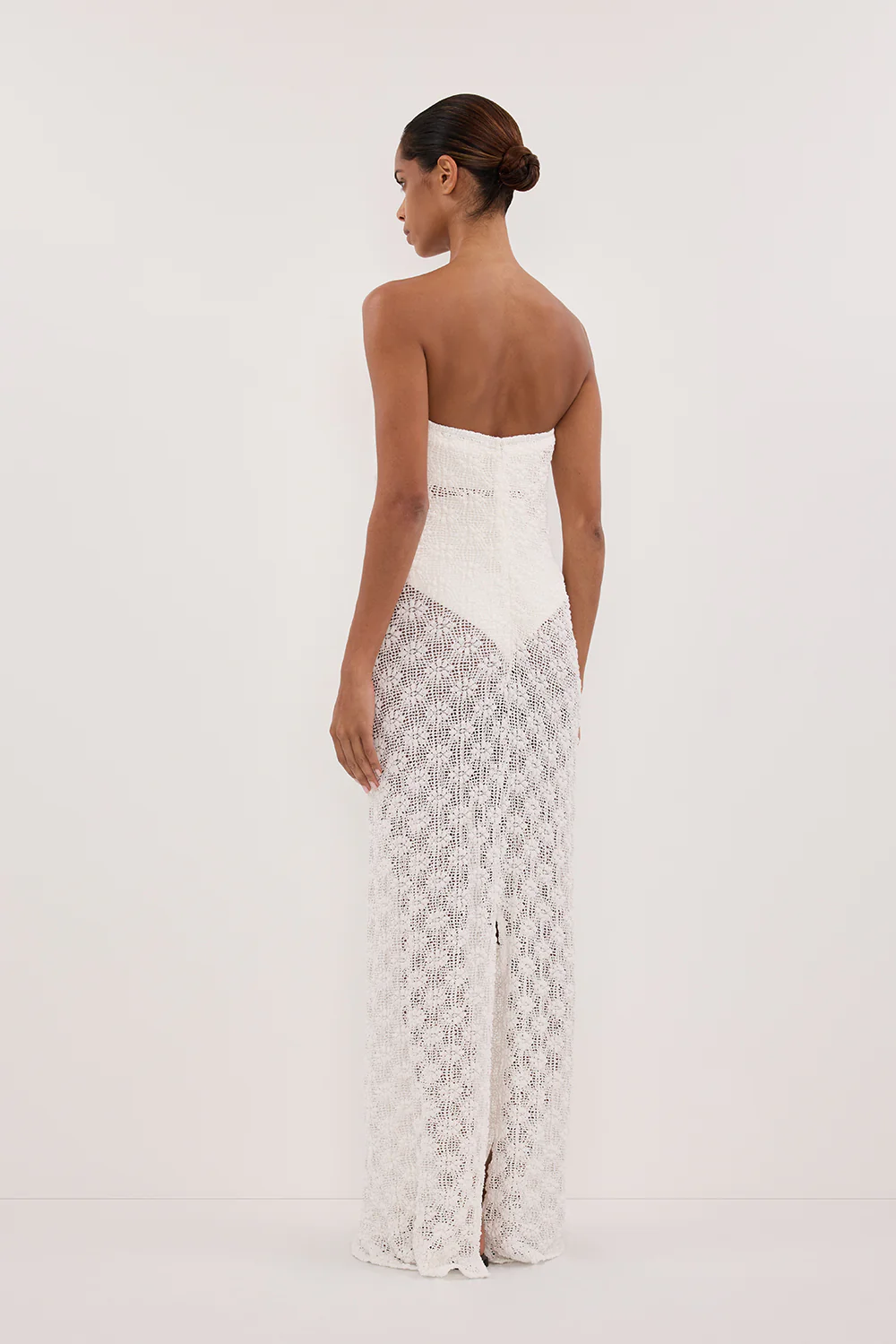 AGNES WHITE STRAPLESS CROCHET MAXI DRESS - Gamepaces