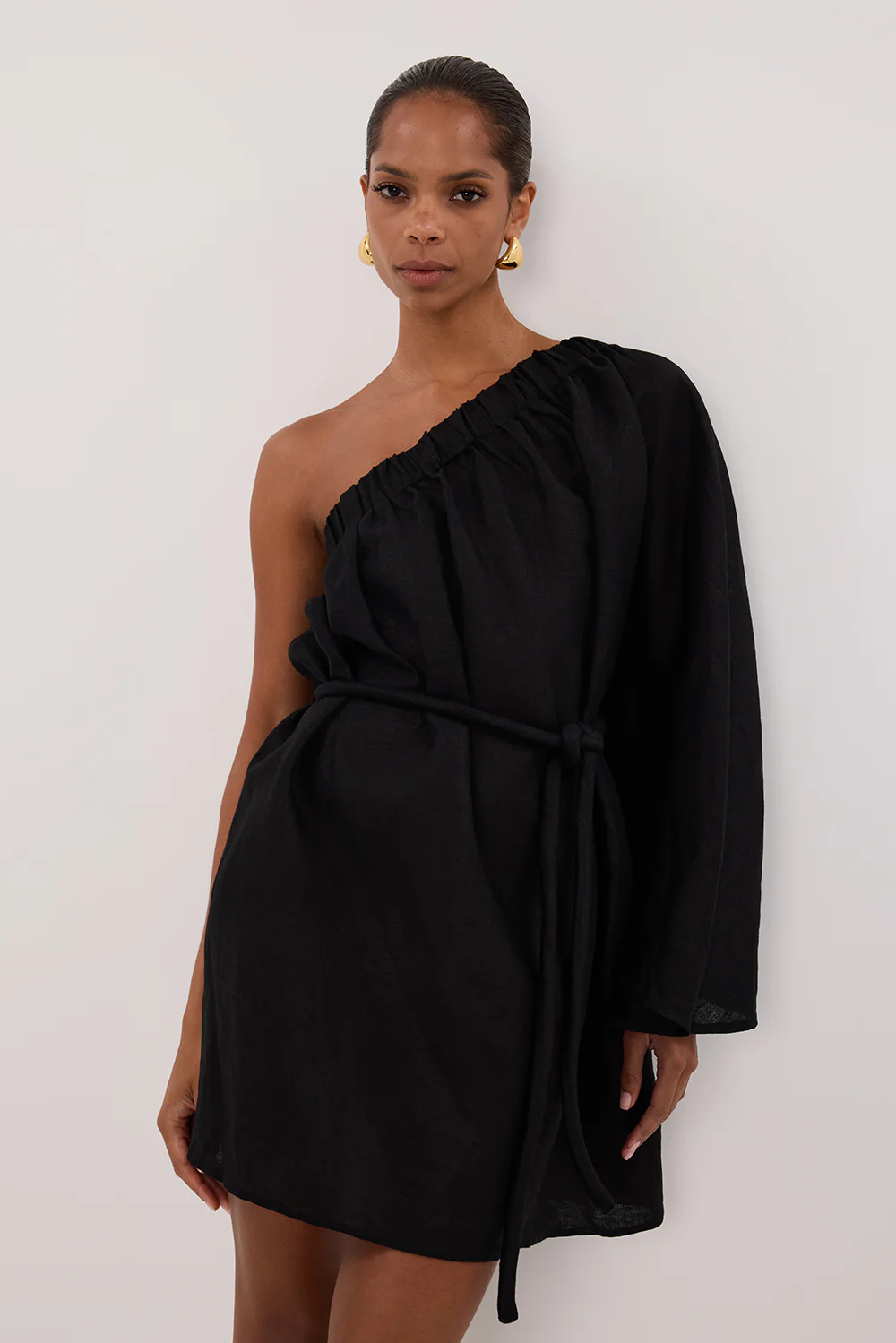 AURELIA BLACK ASYM LINEN MINI DRESS - Gamepaces