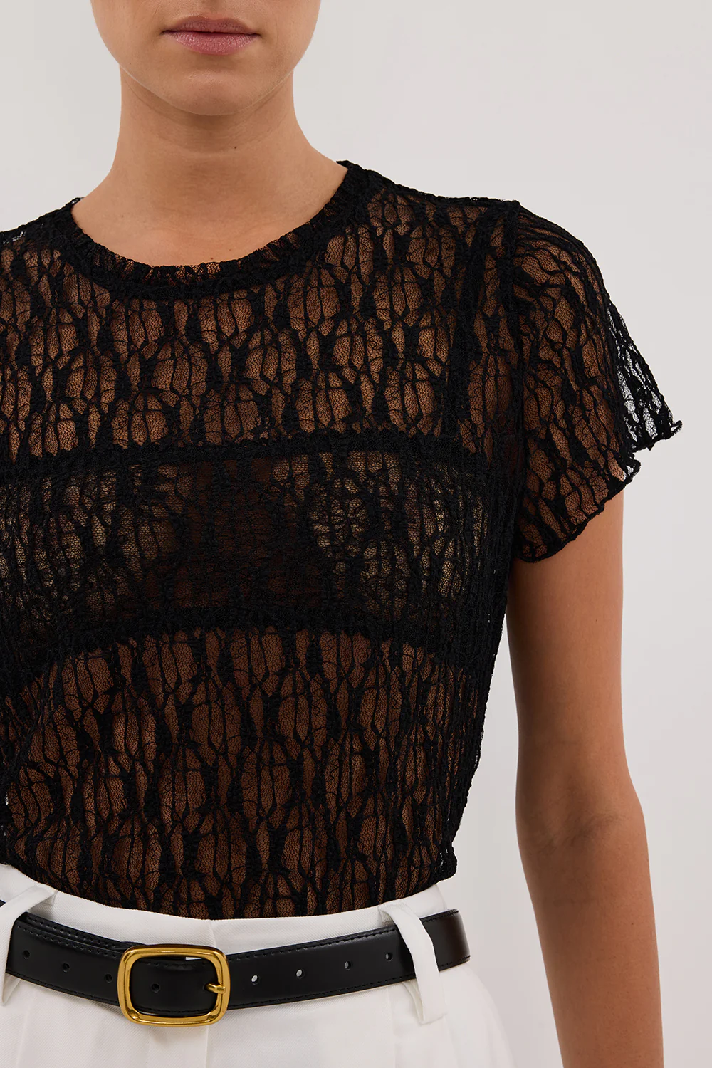 LIZZIE BLACK LACE CAP SLEEVE TOP - Gamepaces