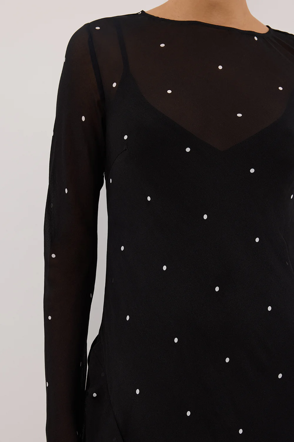 MELROSE BLACK SPOT LONG SLEEVE MAXI DRESS - Gamepaces