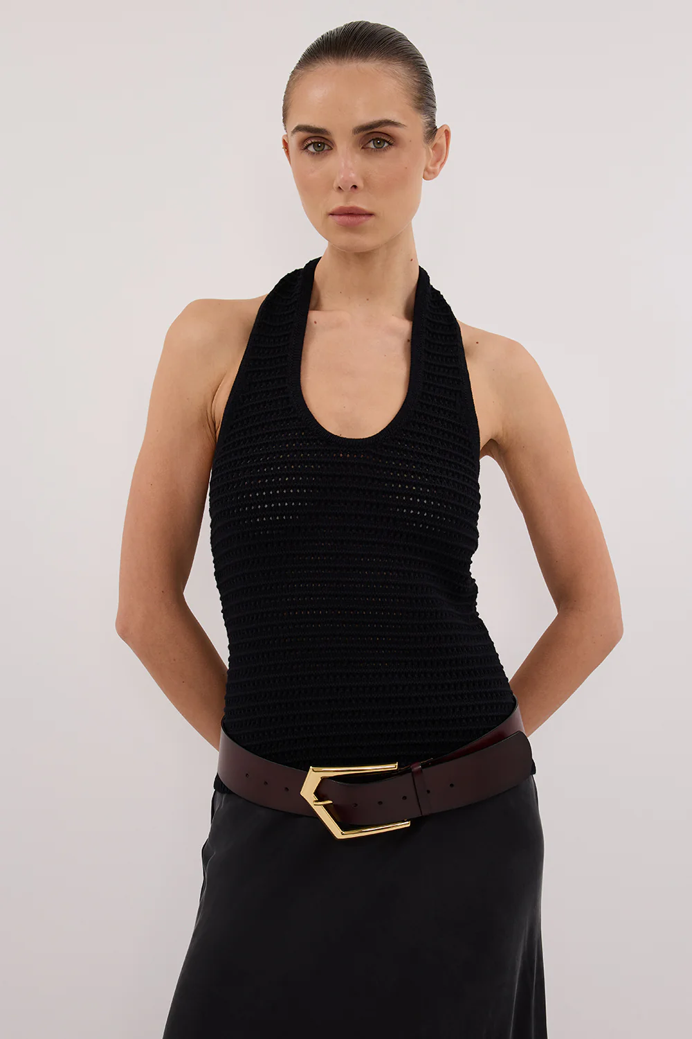 GINA BLACK HALTER CROCHET TOP - Gamepaces