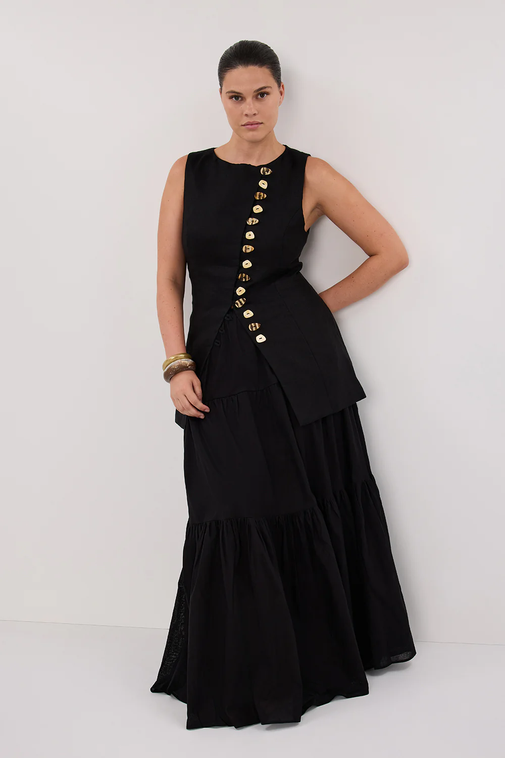 FLETCHER BLACK TIERED MAXI SKIRT - Gamepaces