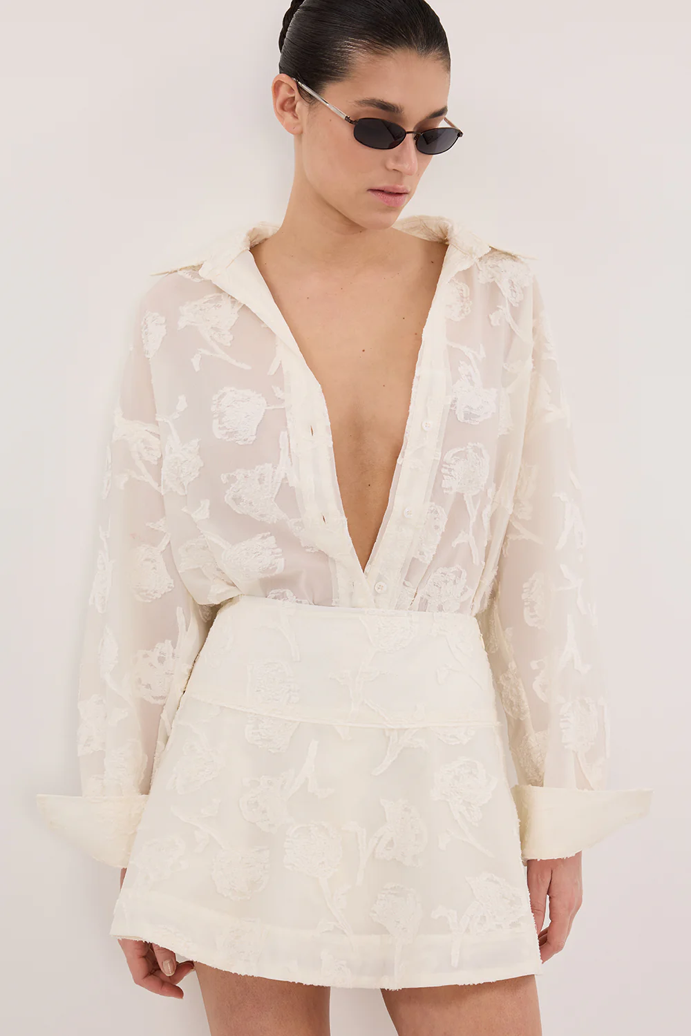 AZALEA OFF WHITE JACQUARD MINI SKIRT - Gamepaces