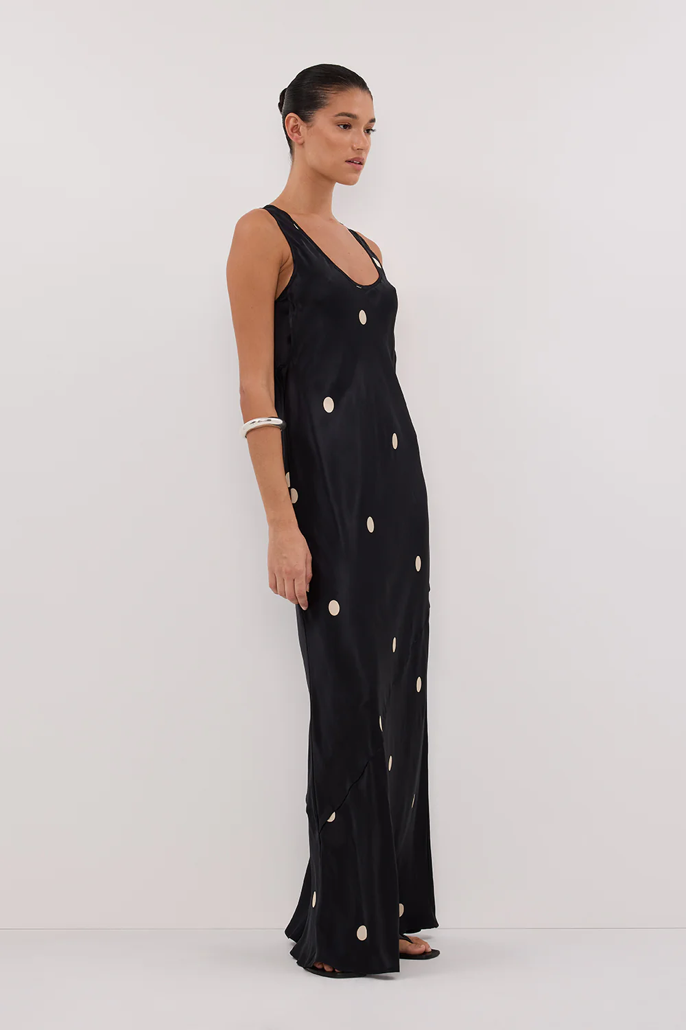 LAURA BLACK SPOT SILK MAXI DRESS - Gamepaces
