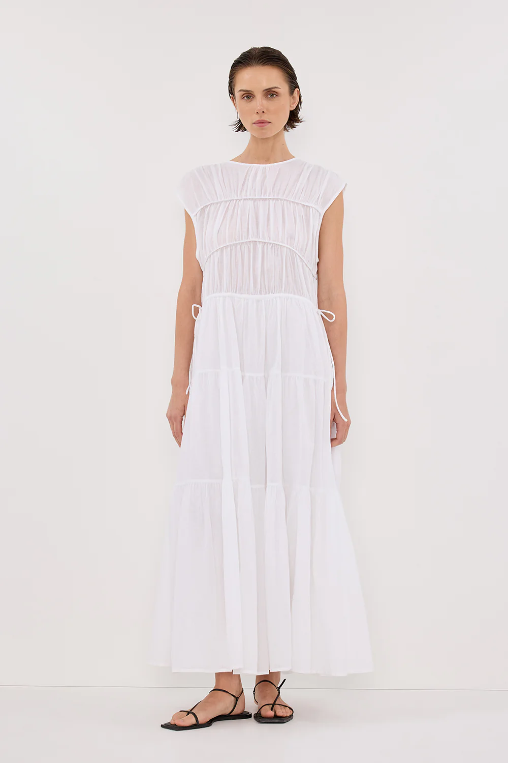 FLYNN WHITE LINEN BLEND MIDI DRESS - Gamepaces