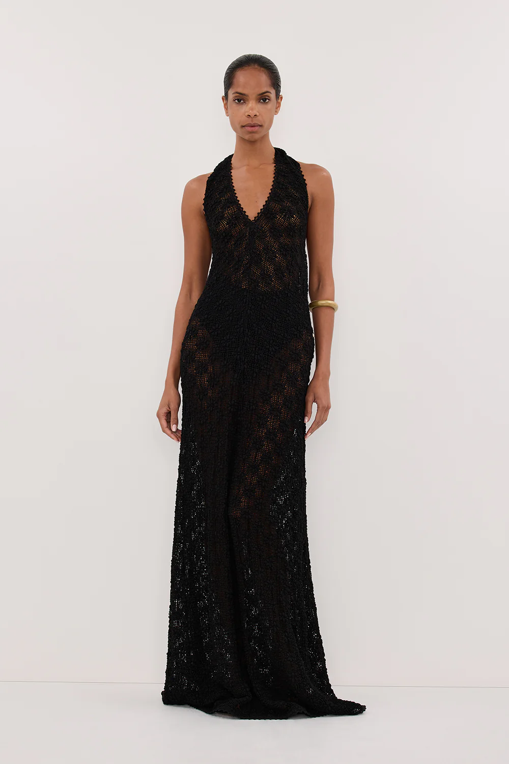 AGNES BLACK CROCHET HALTER MIDI DRESS - Gamepaces