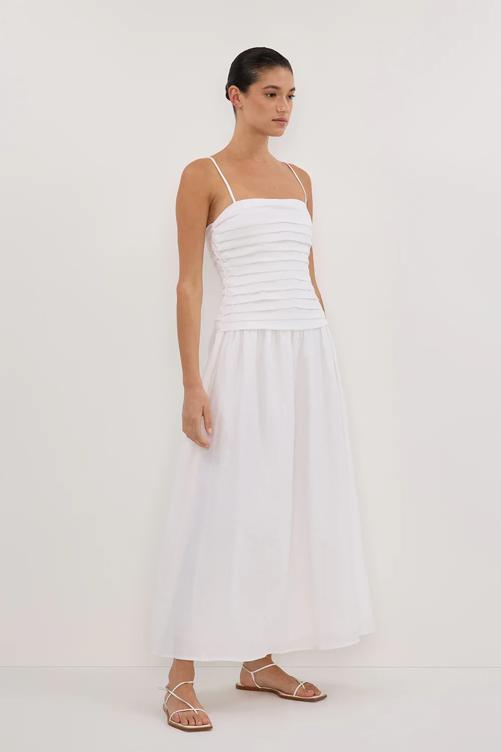 REECE WHITE LINEN MIDI DRESS - Gamepaces