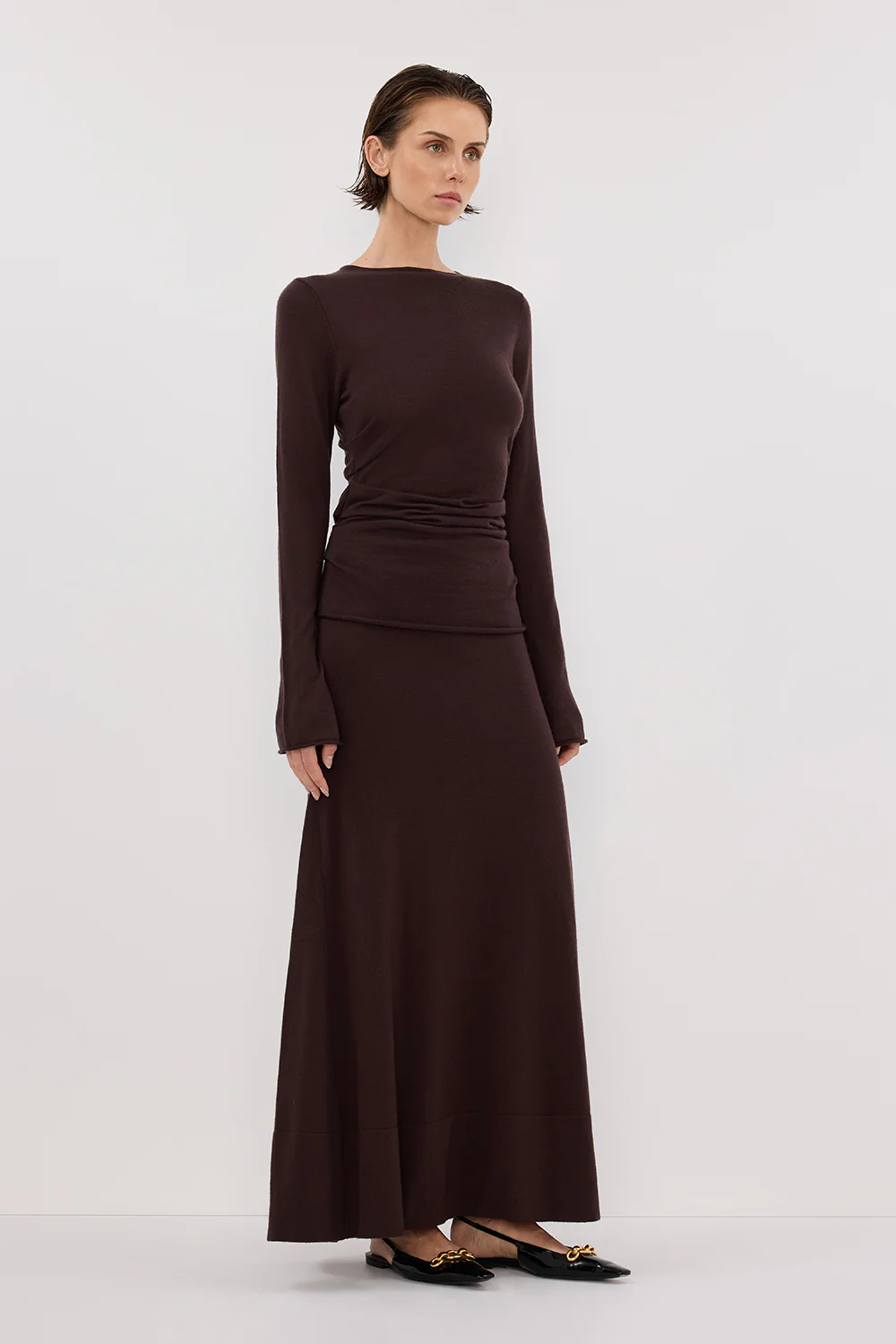 NICO BITTER CHOC MERINO MAXI SKIRT - Gamepaces