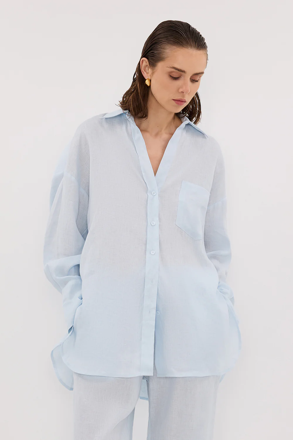 ELLIS ICE BLUE LONG SLEEVE LINEN SHIRT - Gamepaces