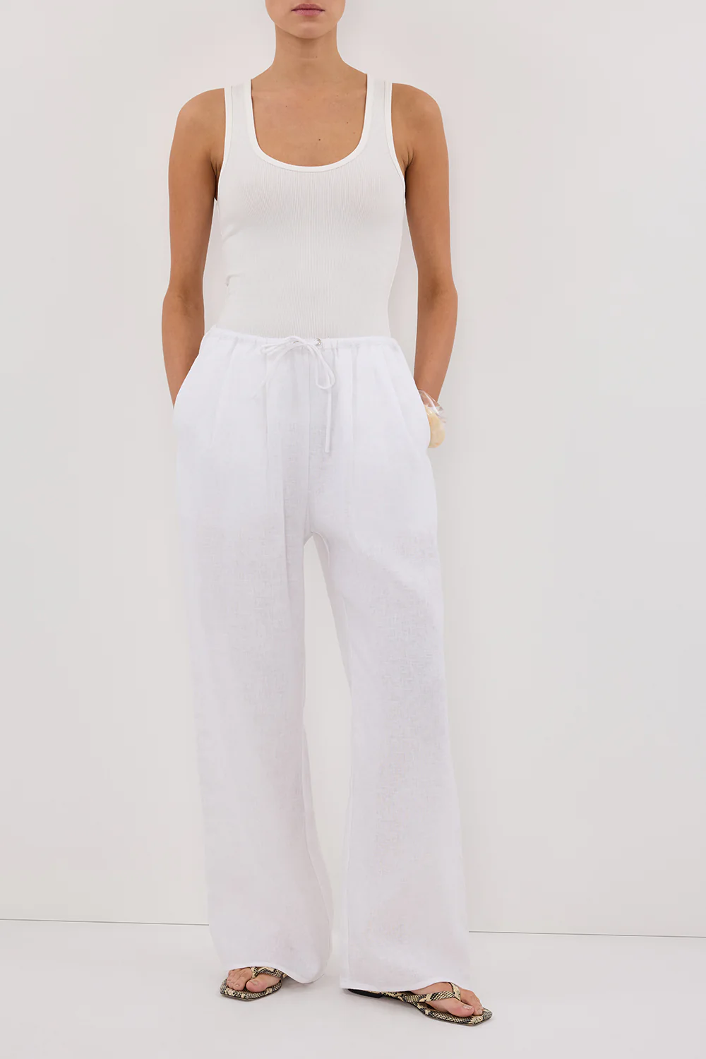 CARLA WHITE DRAWSTRING LINEN PANT - Gamepaces