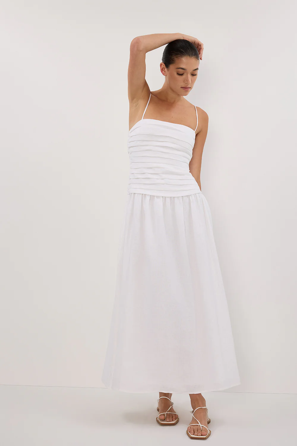 REECE WHITE LINEN MIDI DRESS - Gamepaces