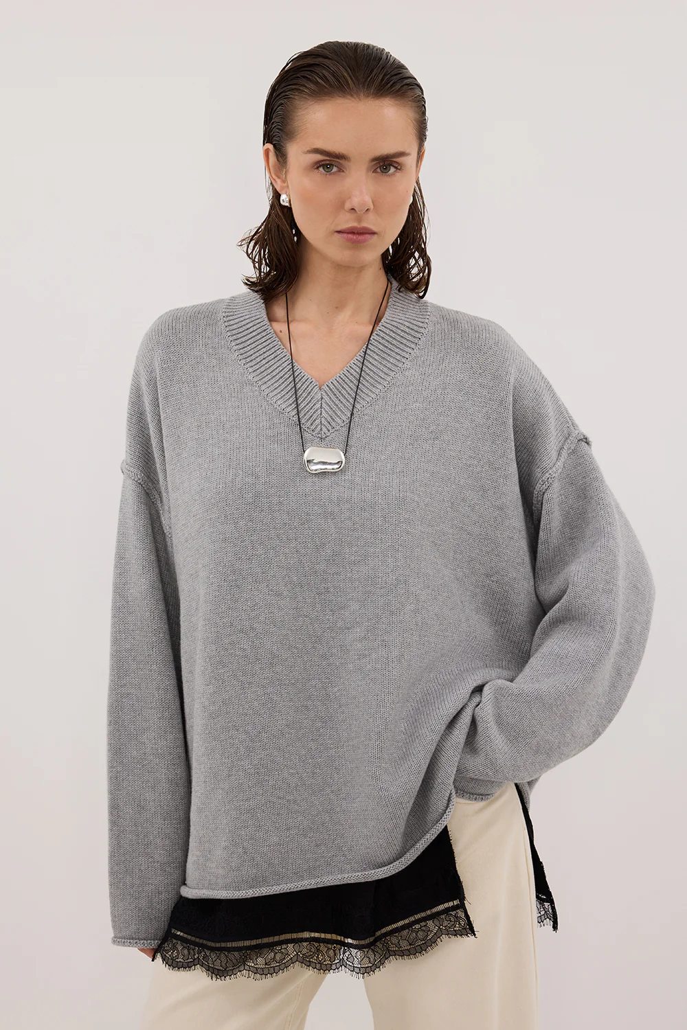 FLINT SILVER V NECK KNIT JUMPER - Gamepaces