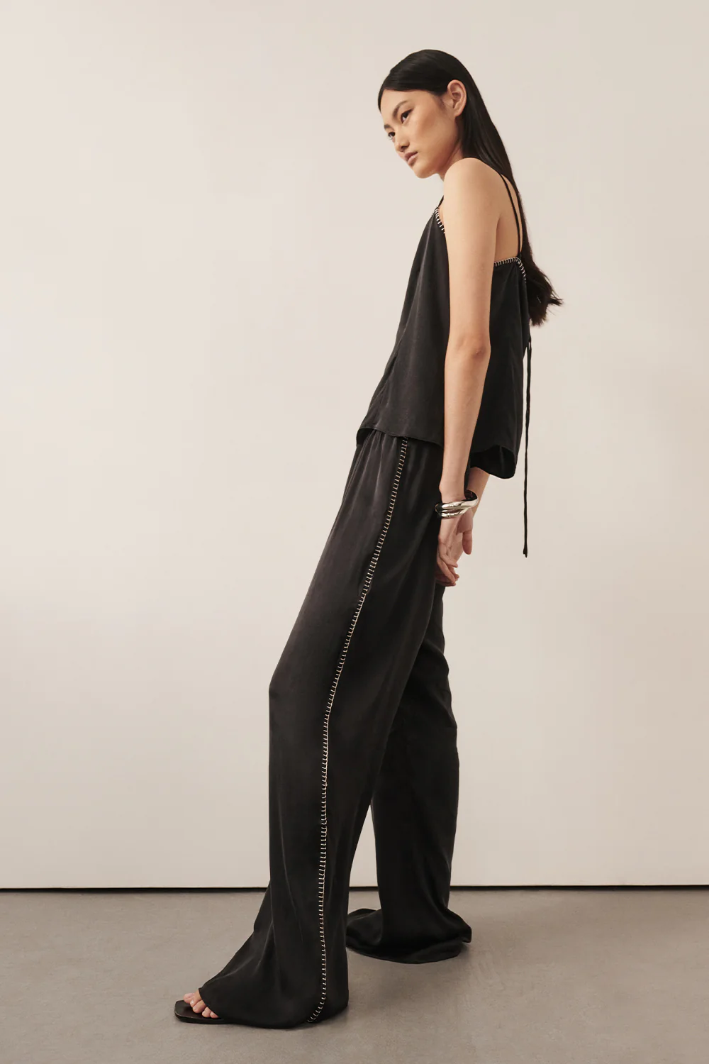 PIPER BLACK SILK STITCH DETAIL PANT - Gamepaces