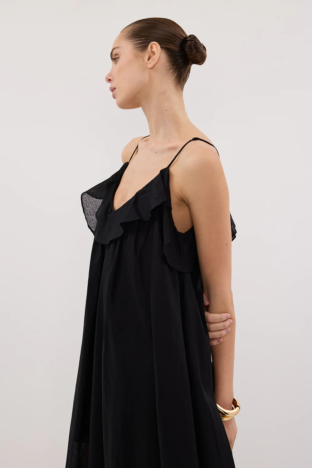 CAPRI BLACK LINEN BLEND MAXI DRESS - Gamepaces