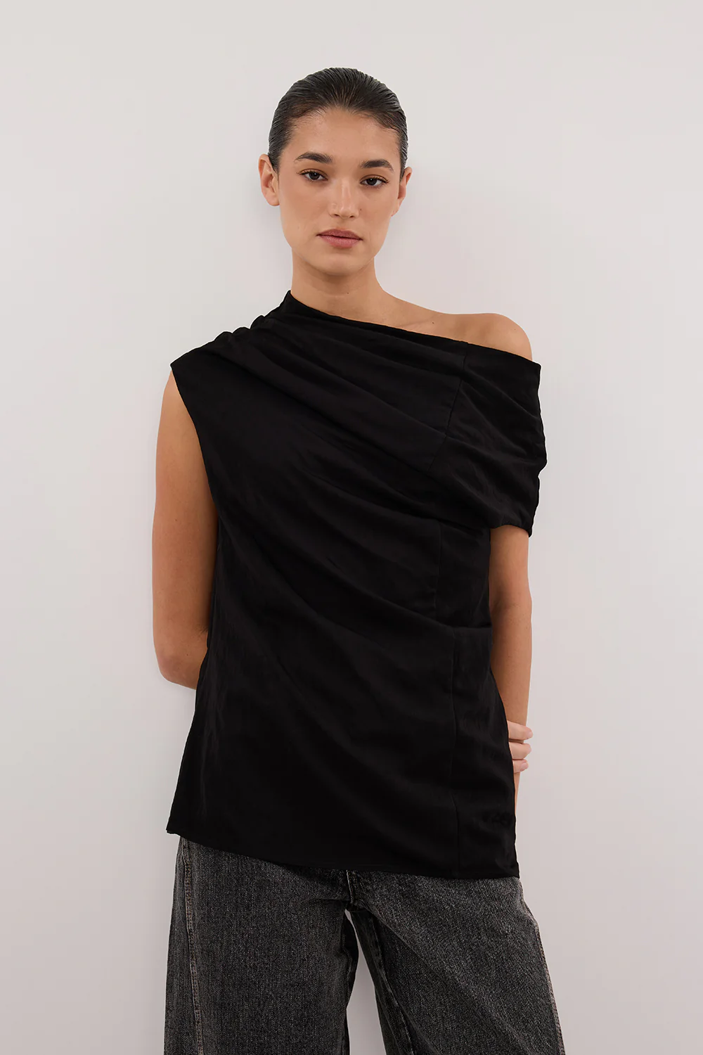 ANDY BLACK ASYM DRAPED TOP - Gamepaces