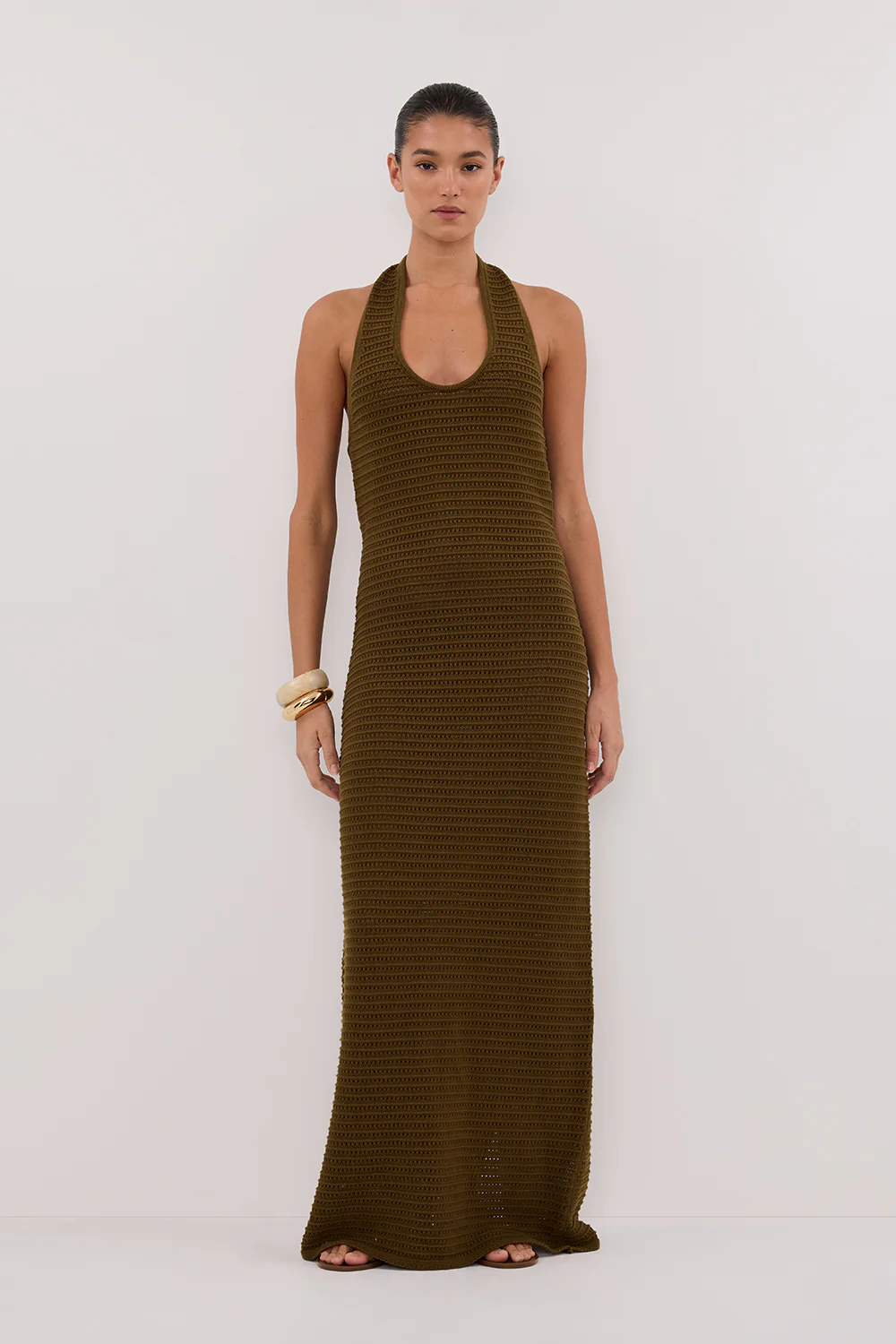 GINA OLIVE HALTER CROCHET DRESS - Gamepaces