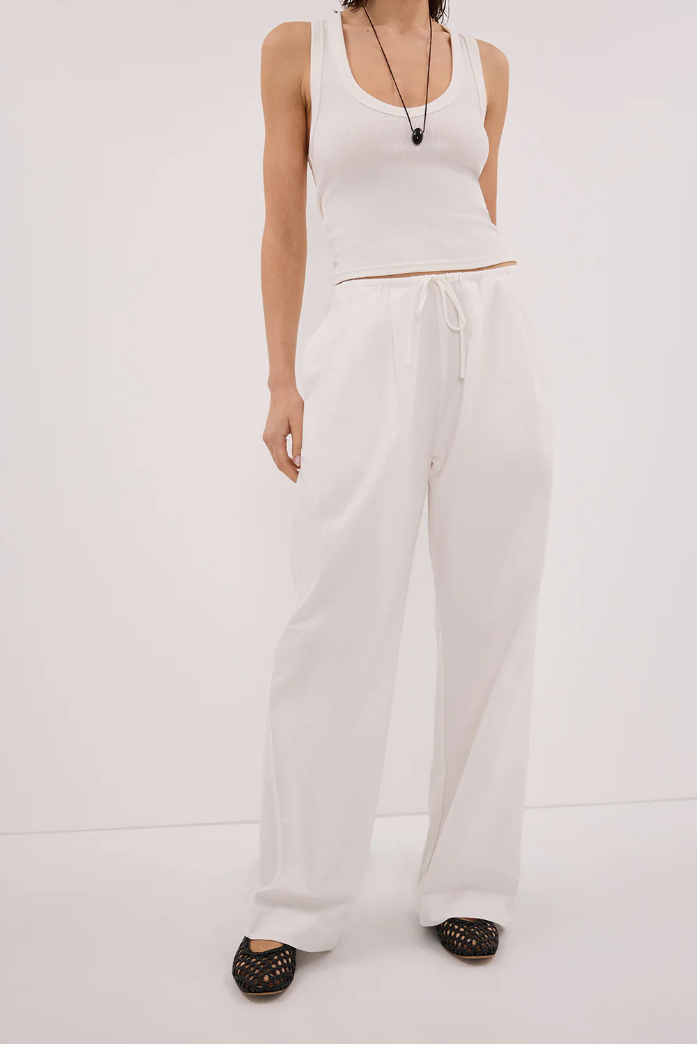 RHEA WHITE COTTON DRAWSTRING PANT - Gamepaces