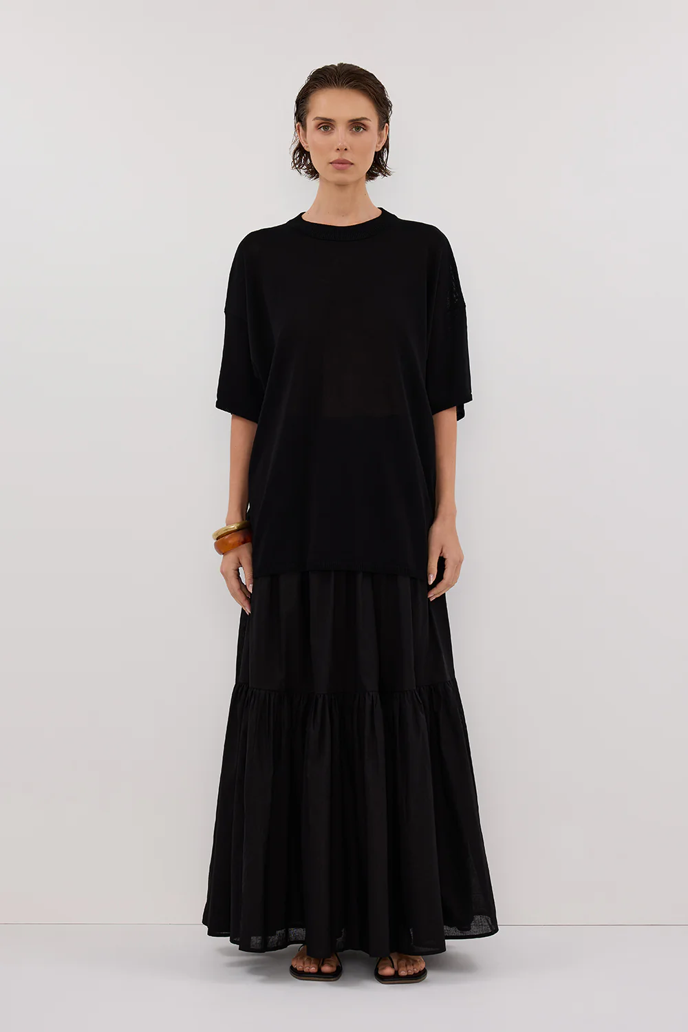 JACKI BLACK OVERSIZED KNIT TEE - Gamepaces