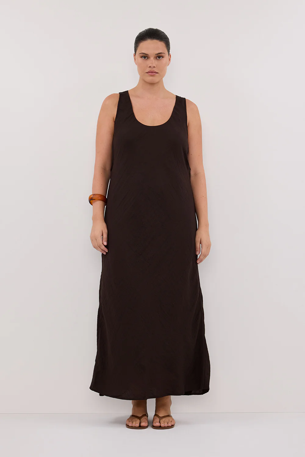 SHILOH BITTER CHOC SCOOP NECK MIDI DRESS - Gamepaces