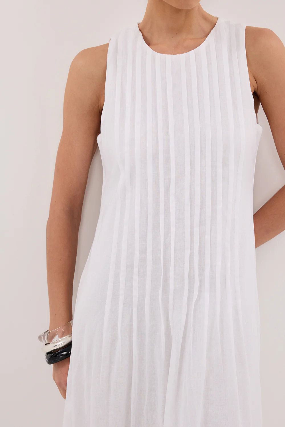 MILO WHITE LINEN BLEND MIDI DRESS - Gamepaces